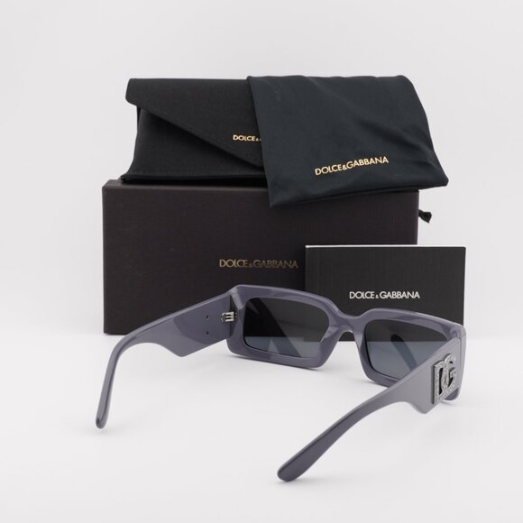 Dolce & Gabbana DG4447B 30906G Rectangle Sunglasses - Grey with Studs/Grey - Picture 3 of 10